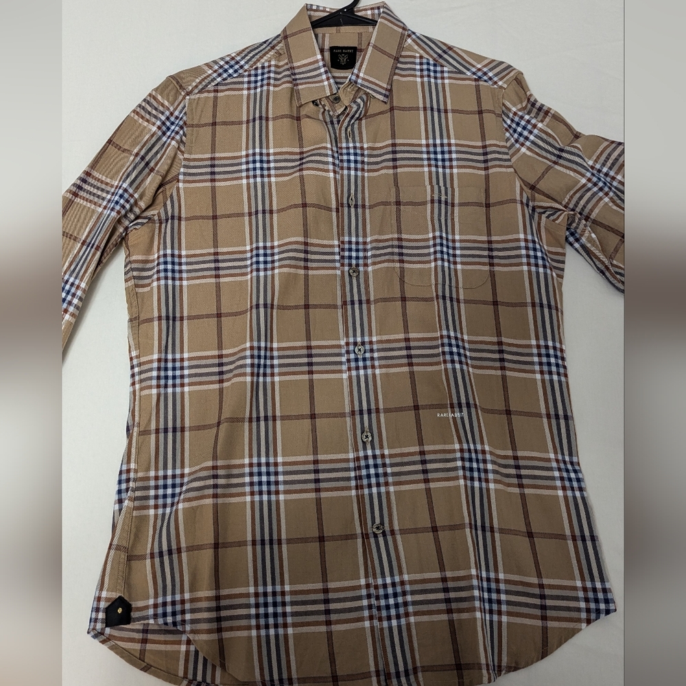 Rare Rabbit Men's Tan Plaid Button Down Shirt